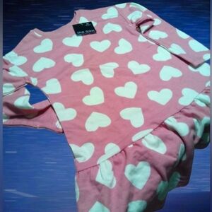 Okie Dokie Girls 4T Long Sleeve shirt dress Pink with White Hearts